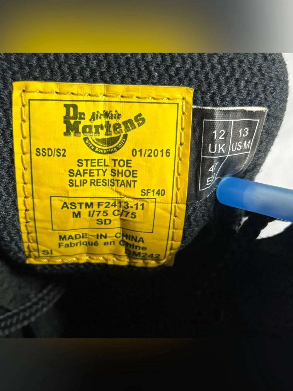 Dr. Martens Holkham Steel Toe Hiker Safety Shoe Black Size 13 US Men's